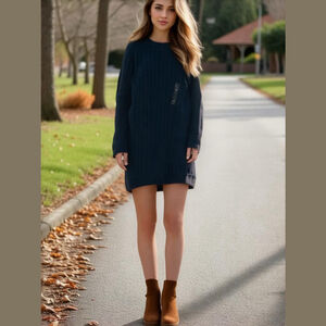 Gap Black Ribbed Crewneck Knit Sweater Dress size L NWT normcore